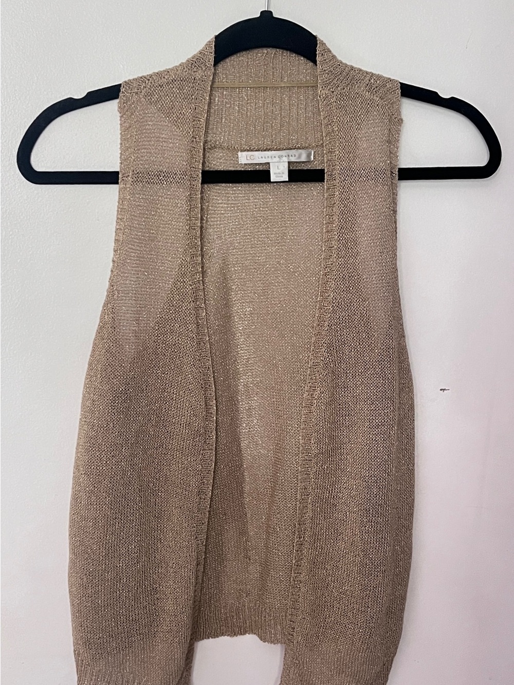 LC Lauren Conrad Metallic Gold Sparkle Knit Open Vest- size L